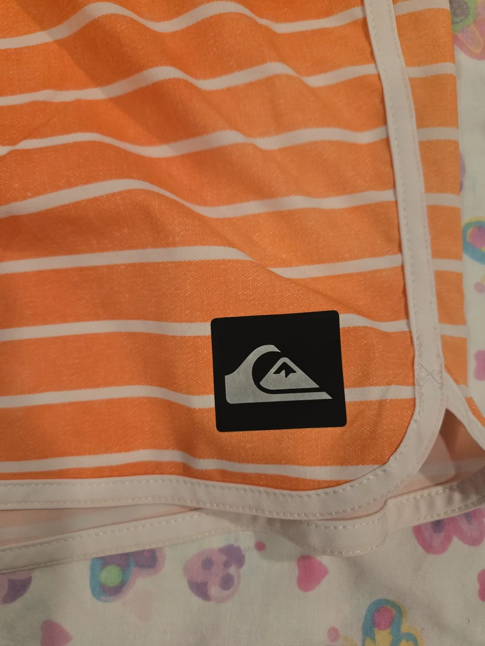 *Quiksilver* Orange, Light Blue & Navy Striped Board Shorts
